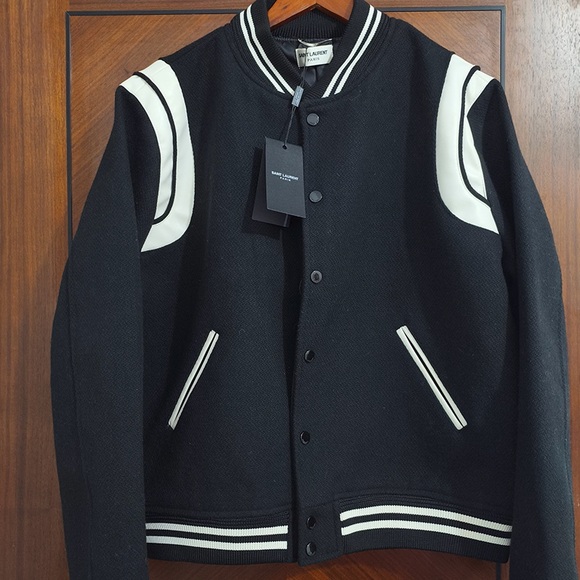 Saint Laurent Black Patchwork Baseball Jacket
